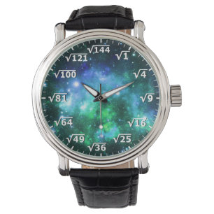 Blauwe Groene Ruimte Vierkante Root Klok - Wiskund Horloge