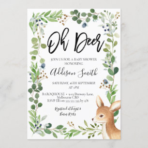 Blauwe groene sloep Oh Deer Baby shower Uitnodigin Kaart