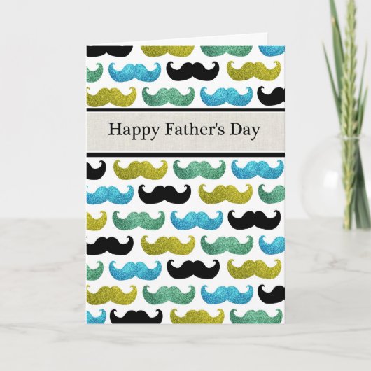 Blauwe & groene snorren Happy Vaderdag kaart (Voorkant)