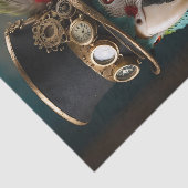  Blauwe & Groene Steampunk Parrot Tissuepapier (Detail)