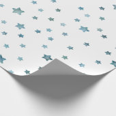 Blauwe groene sterren cadeaupapier (Hoek)