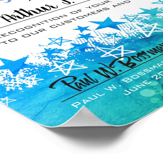 Blauwe groene sterren werknemer van het maandcerti poster (Hoek)