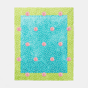 Blauwe groene Stippen Roses Fleece Blanket, medium Deken