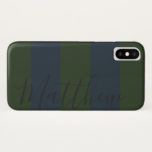 Blauwe groene strepe persoonlijke naam Case-Mate iPhone case (Achterkant (horizontaal))