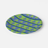 Blauwe groene strepen kerstboom papieren bordje (Gekanteld)