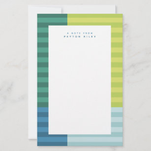 Blauwe groene strepen leuk kleurrijk lijst op maat briefpapier