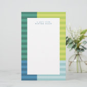 Blauwe groene strepen leuk kleurrijk lijst op maat briefpapier (Staand voorkant)