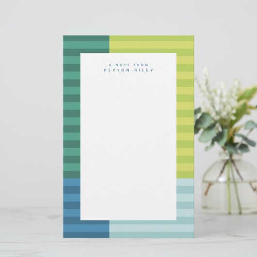 Blauwe groene strepen leuk kleurrijk lijst op maat briefpapier (Staand voorkant)
