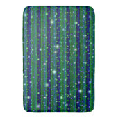 Blauwe groene strepen met sterren en regendruppels badmat (Voorkant Verticaal)