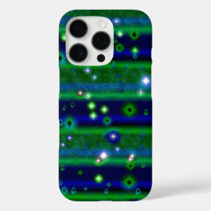 Blauwe groene strepen met sterren en regendruppels iPhone 16 pro hoesje