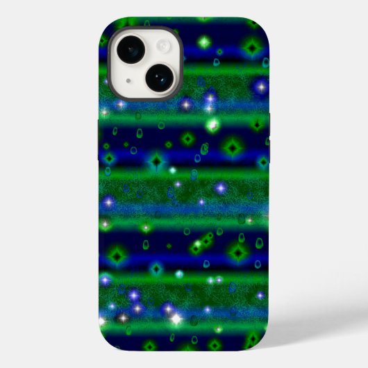 Blauwe groene strepen met sterren en regendruppels Case-Mate iPhone case (Achterkant)
