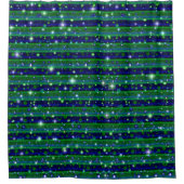 Blauwe groene strepen met sterren en regendruppels douchegordijn (Voorkant)