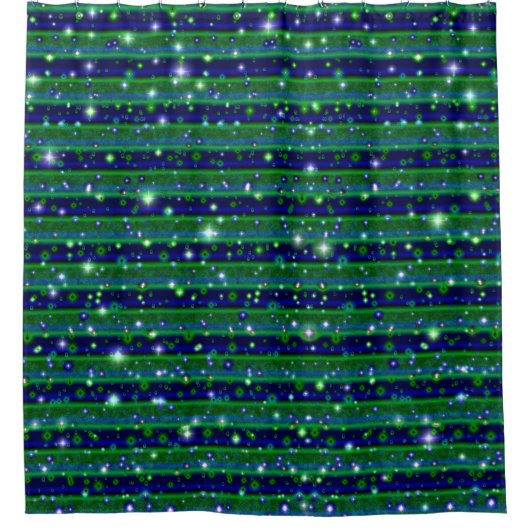 Blauwe groene strepen met sterren en regendruppels douchegordijn (Voorkant)
