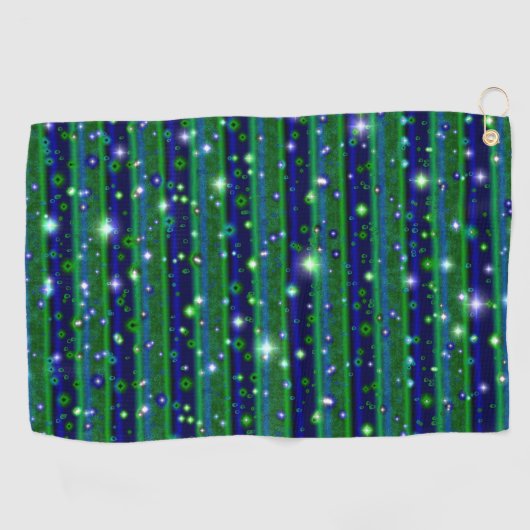 Blauwe groene strepen met sterren en regendruppels golfhanddoek (Horizontaal)