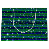 Blauwe groene strepen met sterren en regendruppels groot cadeauzakje (Voorkant)