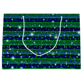 Blauwe groene strepen met sterren en regendruppels groot cadeauzakje