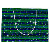 Blauwe groene strepen met sterren en regendruppels groot cadeauzakje (Achterkant)