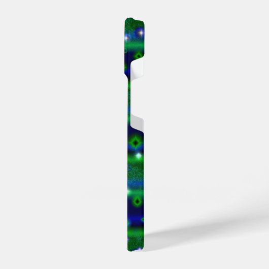 Blauwe groene strepen met sterren en regendruppels iPhone hoesje (Linkerkant)