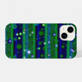 Blauwe groene strepen met sterren en regendruppels iPhone hoesje (Achterkant horizontaal)