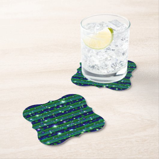 Blauwe groene strepen met sterren en regendruppels kartonnen onderzetters (Insitu)