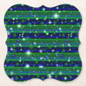 Blauwe groene strepen met sterren en regendruppels kartonnen onderzetters (Voorkant)