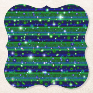 Blauwe groene strepen met sterren en regendruppels kartonnen onderzetters