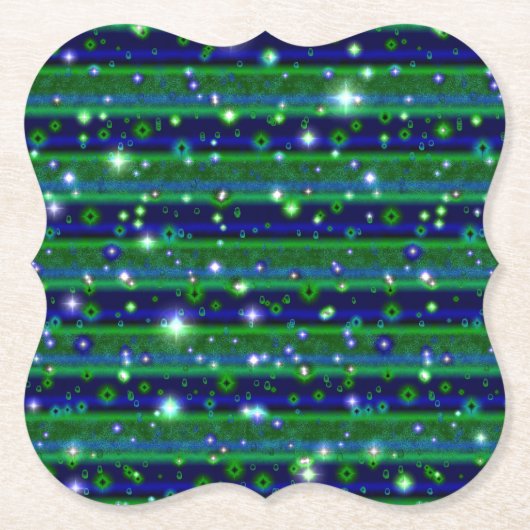 Blauwe groene strepen met sterren en regendruppels kartonnen onderzetters (Voorkant)