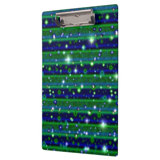 Blauwe groene strepen met sterren en regendruppels klembord (Links)