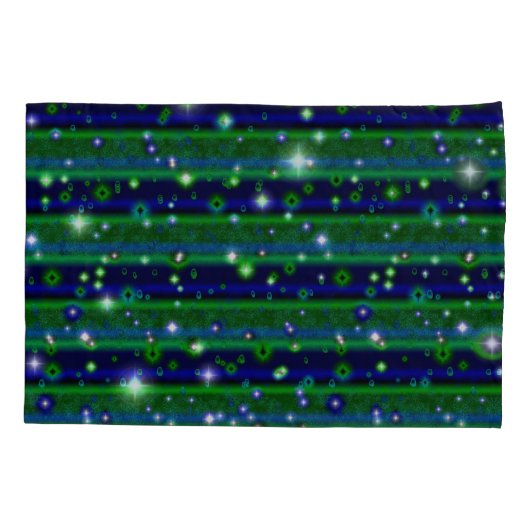 Blauwe groene strepen met sterren en regendruppels kussensloop (Achterkant)