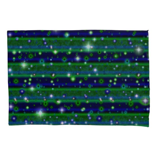 Blauwe groene strepen met sterren en regendruppels kussensloop (Voorkant)