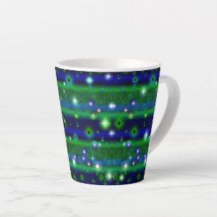 Blauwe groene strepen met sterren en regendruppels latte mok
