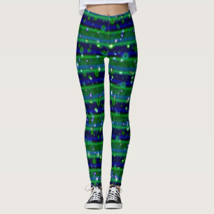 Blauwe groene strepen met sterren en regendruppels leggings
