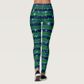 Blauwe groene strepen met sterren en regendruppels leggings (Achterkant)