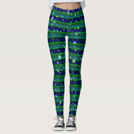 Blauwe groene strepen met sterren en regendruppels leggings