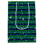 Blauwe groene strepen met sterren en regendruppels medium cadeauzakje (Achterkant)