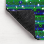 Blauwe groene strepen met sterren en regendruppels muismat (Hoek)