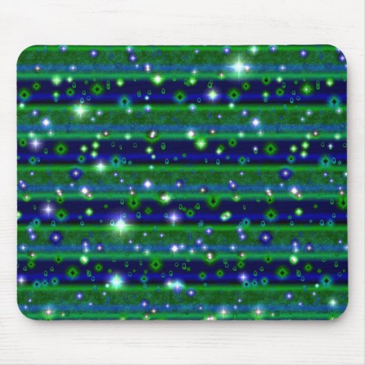 Blauwe groene strepen met sterren en regendruppels muismat (Voorkant)