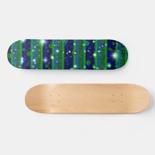 Blauwe groene strepen met sterren en regendruppels persoonlijk skateboard (Horizontaal)