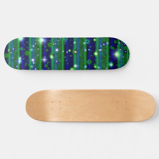 Blauwe groene strepen met sterren en regendruppels persoonlijk skateboard (Horizontaal)