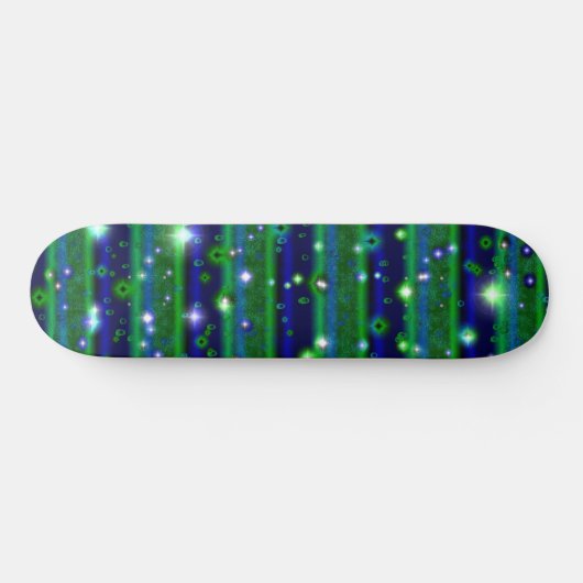 Blauwe groene strepen met sterren en regendruppels persoonlijk skateboard (Horizontaal)