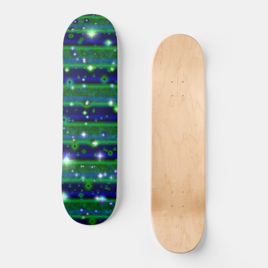Blauwe groene strepen met sterren en regendruppels persoonlijk skateboard (Voorkant)