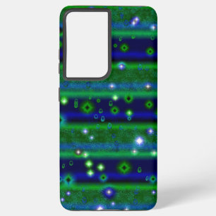 Blauwe groene strepen met sterren en regendruppels samsung galaxy hoesje