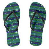 Blauwe groene strepen met sterren en regendruppels teenslippers (Voetbed)