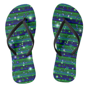 Blauwe groene strepen met sterren en regendruppels teenslippers