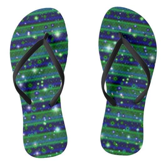 Blauwe groene strepen met sterren en regendruppels teenslippers (Voetbed)