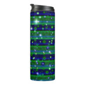 Blauwe groene strepen met sterren en regendruppels thermosbeker (Geroteerd rechts)