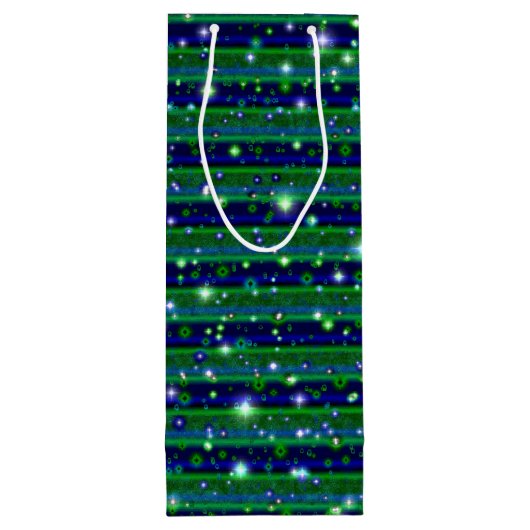 Blauwe groene strepen met sterren en regendruppels wijn cadeautas (Achterkant)