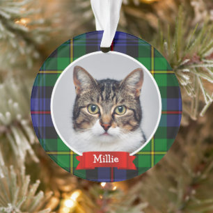Blauwe Groene Tartan Plaid Custom Pet Foto Ornament