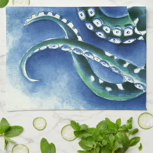 Blauwe groene tentakels theedoek (Gevouwen)