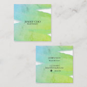 Blauwe groene textuur inktverfstrempenseelstreek vierkante visitekaartje (Voorkant / Achterkant)